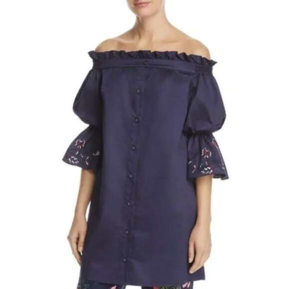 Parker Dakota Cotton Embroidered Off Shoulder Tunic Dress XS NWT - Picture 1 of 8